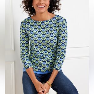 Talbots BATEAU NECK TEE ABSTRACT WATERCOLOR FLORAL shirt women’s 2XL NWT stretch